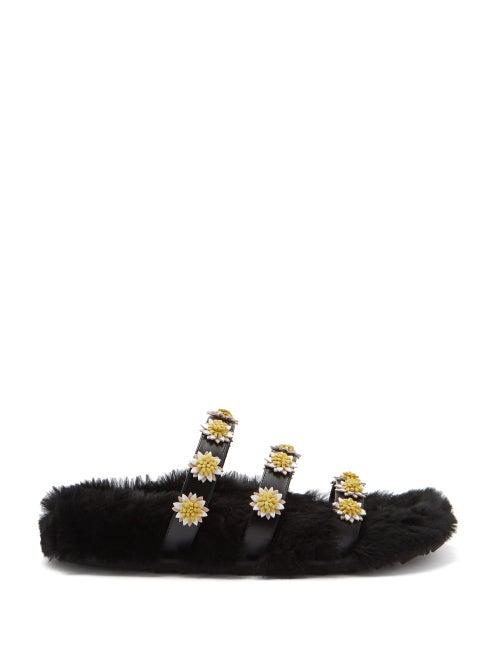 Matchesfashion.com Fabrizio Viti - Berkley Daisy-appliqu Shearling-lined Slides - Womens - Black Multi