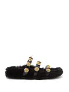 Matchesfashion.com Fabrizio Viti - Berkley Daisy-appliqu Shearling-lined Slides - Womens - Black Multi