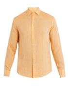 Matchesfashion.com Frescobol Carioca - Point Collar Linen Shirt - Mens - Orange