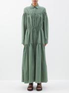 Matteau - Drawstring Organic Cotton-blend Maxi Shirt Dress - Womens - Olive