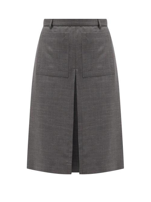 Matchesfashion.com Burberry - Inverted Box-pleat Wool-blend Skirt - Womens - Dark Grey