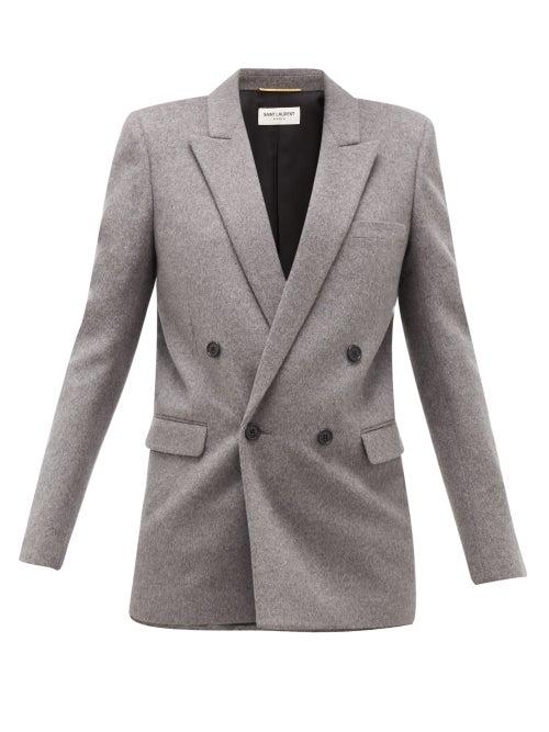 Matchesfashion.com Saint Laurent - Double-breasted Virgin Wool And Cashmere Blazer - Womens - Grey