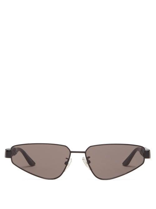 Matchesfashion.com Balenciaga - Crystal-embellished Oval Metal Sunglasses - Womens - Black Grey