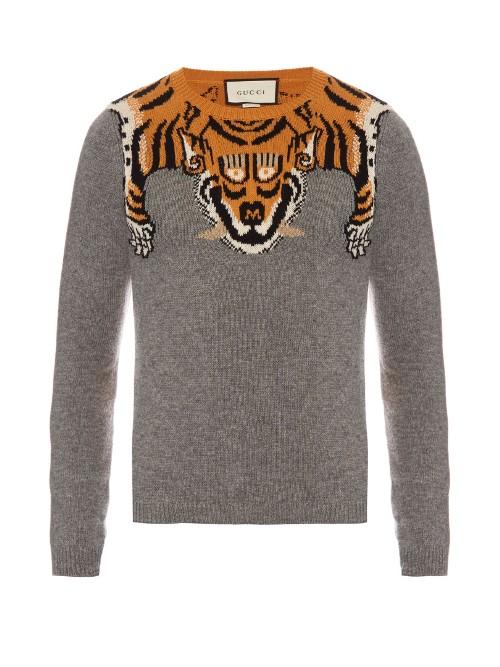 Gucci Tiger-intarsia Wool Sweater