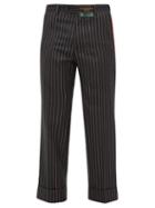 Matchesfashion.com Gucci - Wide Leg Chalk Striped Wool Twill Trousers - Mens - Dark Grey