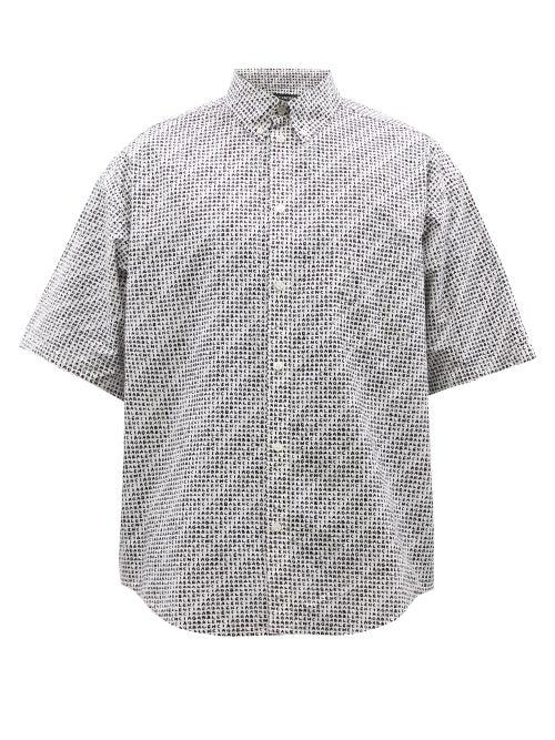 Balenciaga - Logo-print Cotton-poplin Short-sleeved Shirt - Mens - White