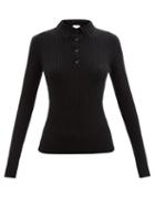 Allude - Long-sleeved Rib-knitted Cashmere Polo Top - Womens - Black
