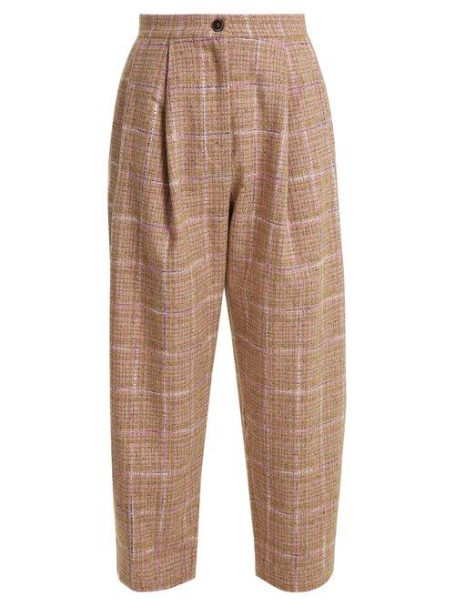 Matchesfashion.com Natasha Zinko - High Rise Wool Blend Tweed Trousers - Womens - Pink Multi