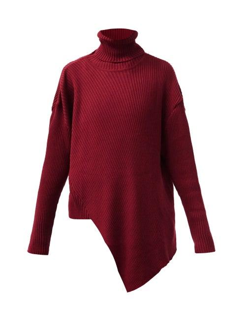 Matchesfashion.com Marques'almeida - Roll-neck Asymmetric Merino-wool Sweater - Womens - Burgundy