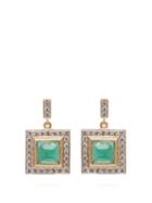 Matchesfashion.com Jade Jagger - Diamond, Emerald & 18kt Gold Drop Earrings - Womens - Green