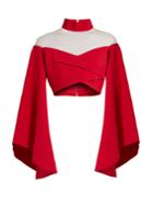 Balmain High-neck Tulle-insert Cropped Top
