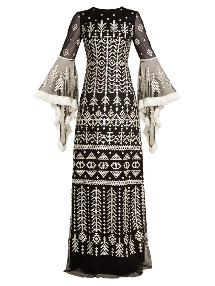 Andrew Gn Aztec-embroidered Silk-blend Gown