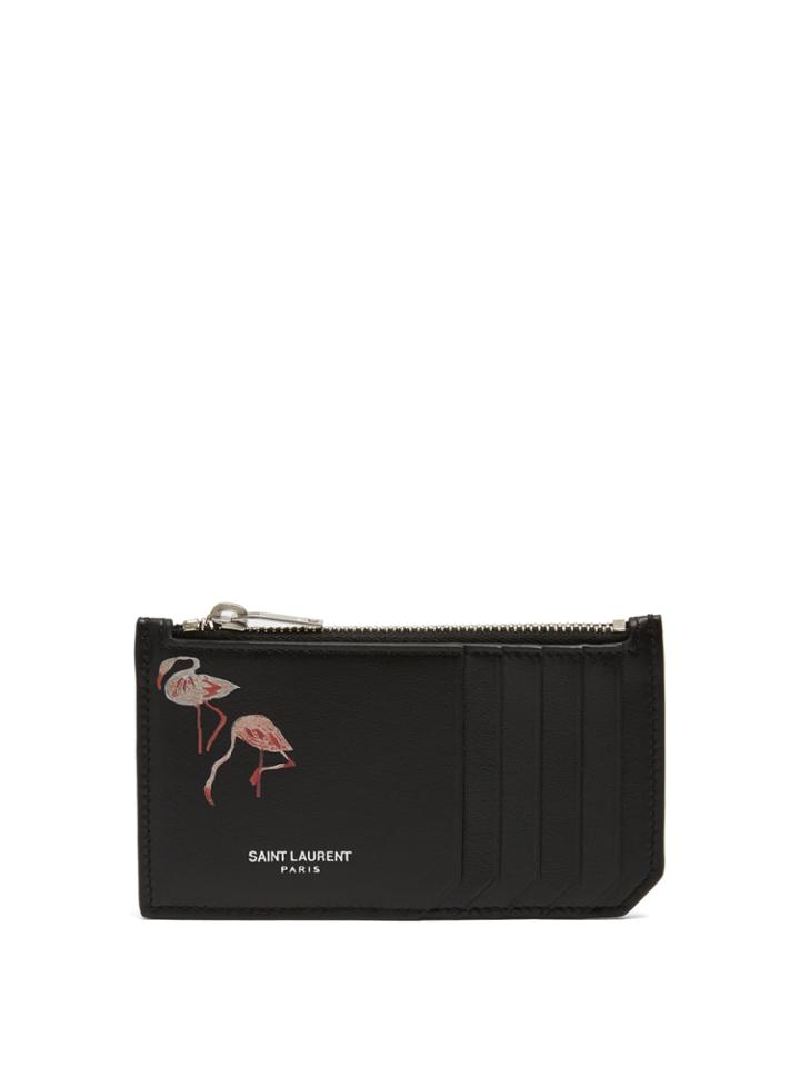 Saint Laurent Flamingo-print Leather Cardholder