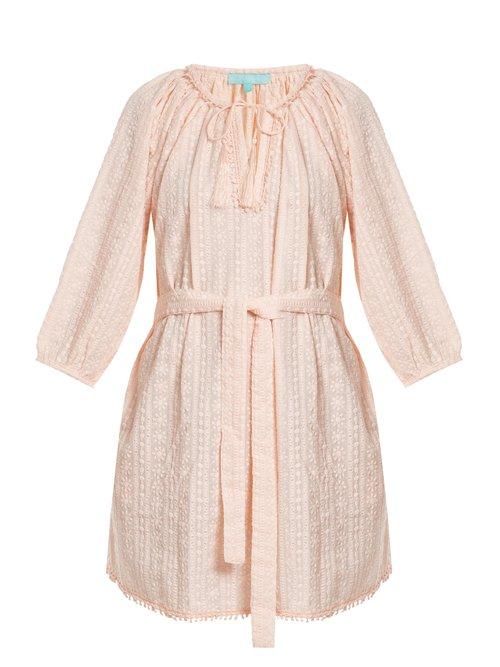 Matchesfashion.com Melissa Odabash - Alicia Waist Tie Embroidered Cotton Dress - Womens - Pink