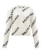 Balenciaga - Logo-jacquard Cotton-blend Sweater - Womens - White Black