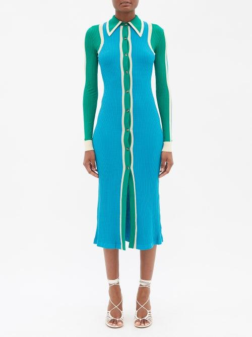 Dodo Bar Or - Kelly Block-colour Ribbed Shirt Dress - Womens - Blue Multi