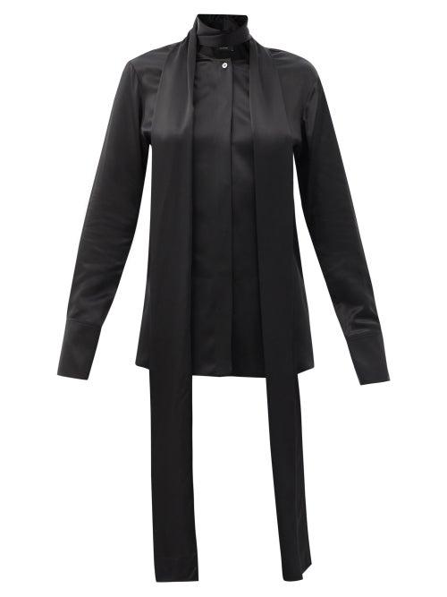 Matchesfashion.com Joseph - Bars Tie-neck Silk-satin Shirt - Womens - Black