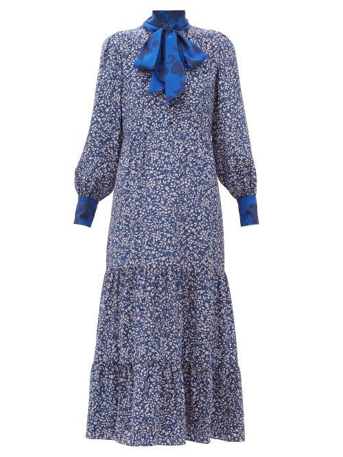Matchesfashion.com Beulah - Sandhya Floral Print Silk Dress - Womens - Navy Multi