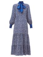 Matchesfashion.com Beulah - Sandhya Floral Print Silk Dress - Womens - Navy Multi