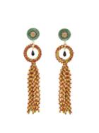 Matchesfashion.com Etro - Crystal Embellished Tassel Drop Earrings - Womens - Green