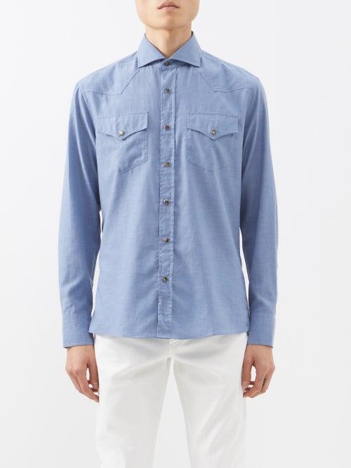 Brunello Cucinelli - Flap-pocket Cotton Shirt - Mens - Blue
