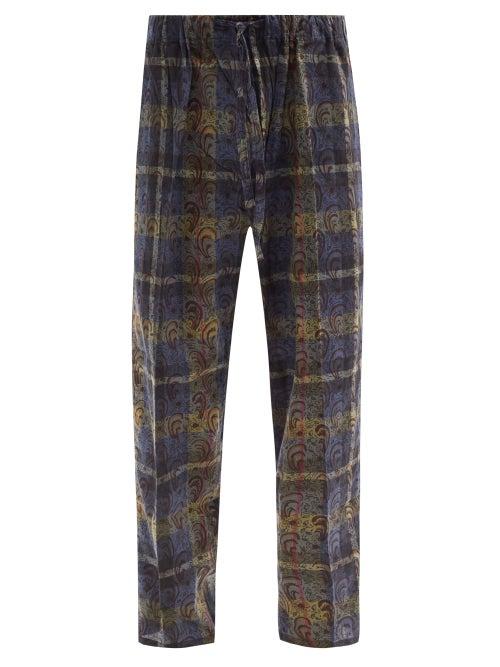 Matchesfashion.com South2 West8 - Paisley Plaid Cotton-canvas Trousers - Mens - Navy Multi