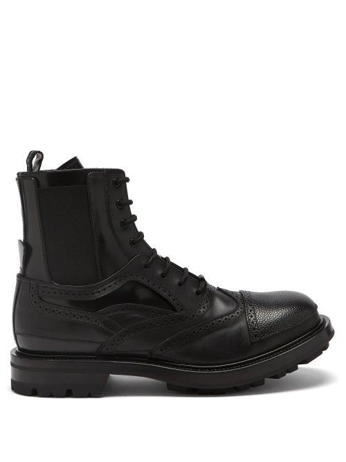 Alexander Mcqueen - Brogued Leather Chelsea Boots - Mens - Black