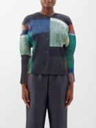 Pleats Please Issey Miyake - Colour-block Technical-pleated Cardigan - Womens - Blue