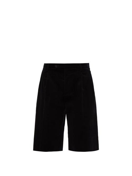 Gucci - High-rise Pleated Cotton-blend Velvet Shorts - Mens - Black
