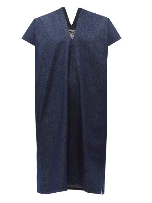 Matchesfashion.com Mm6 Maison Margiela - V Neck Raw Denim Dress - Womens - Denim