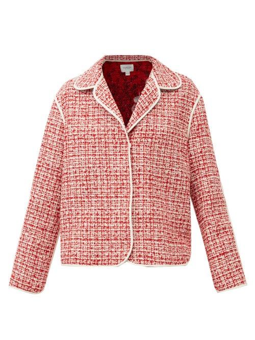 Matchesfashion.com Giambattista Valli - Piped Wool-blend Boucl Jacket - Womens - Red White
