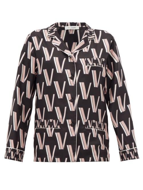 Matchesfashion.com Valentino - V-logo Silk-twill Pyjama Blouse - Womens - Black Print