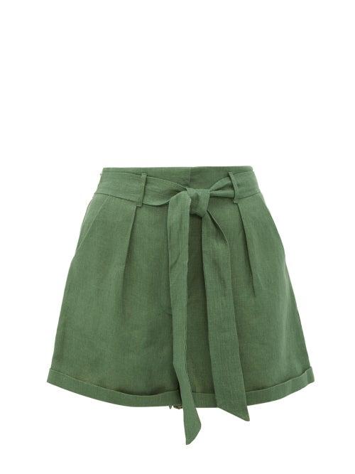 Matchesfashion.com Loup Charmant - Tellin High Rise Linen Shorts - Womens - Green
