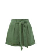 Matchesfashion.com Loup Charmant - Tellin High Rise Linen Shorts - Womens - Green