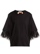 Matchesfashion.com No. 21 - Feather Trimmed Short Sleeve Cotton T Shirt - Womens - Black