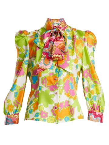 Edeltrud Hofmann Pussy-bow Floral-print Silk-satin Blouse