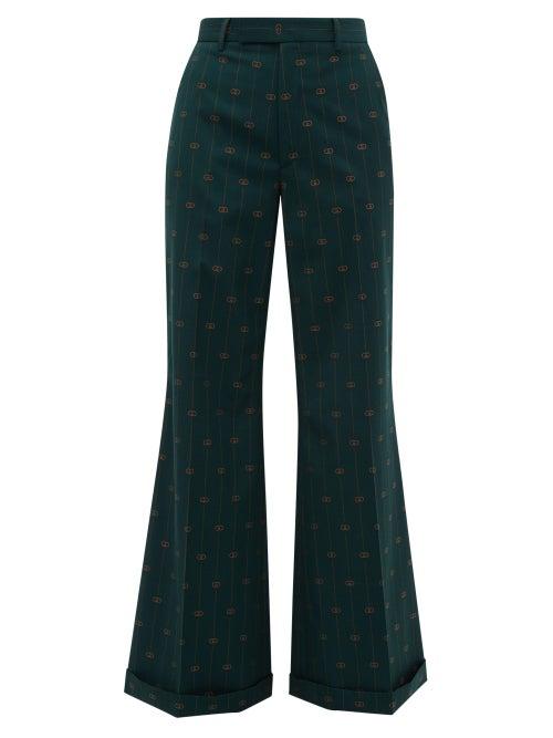 Matchesfashion.com Gucci - Gg Pinstripe Wool Twill Flared Trousers - Womens - Green Multi