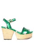 Dolce & Gabbana Banana Leaf-print Wicker Wedge Sandals