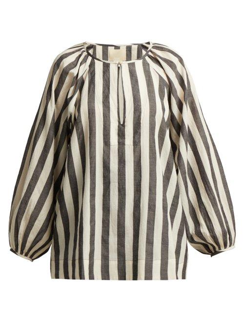 Matchesfashion.com Anaak - Striped Keyhole Yoke Cotton Blouse - Womens - Grey White