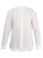 Matchesfashion.com 120% Lino - Grandad Collar Embroidered Bib Linen Shirt - Mens - White