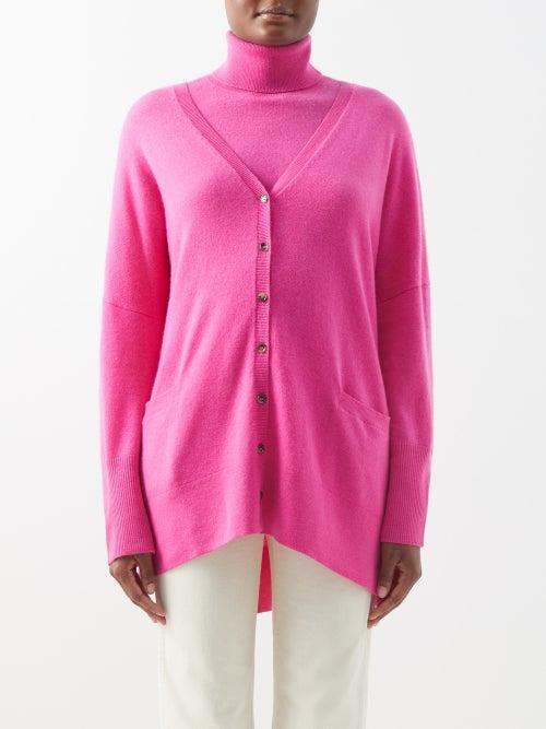 Allude - V-neck Longline Cashmere Cardigan - Womens - Bright Pink