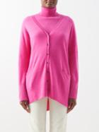 Allude - V-neck Longline Cashmere Cardigan - Womens - Bright Pink