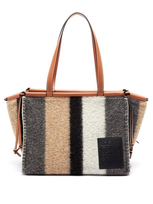 Matchesfashion.com Loewe - Cushion Striped Felt And Leather Tote Bag - Womens - Black Grey