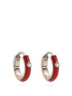 Matchesfashion.com Marc Alary - Diamond, Enamel & White Gold Plated Earrings - Womens - Red