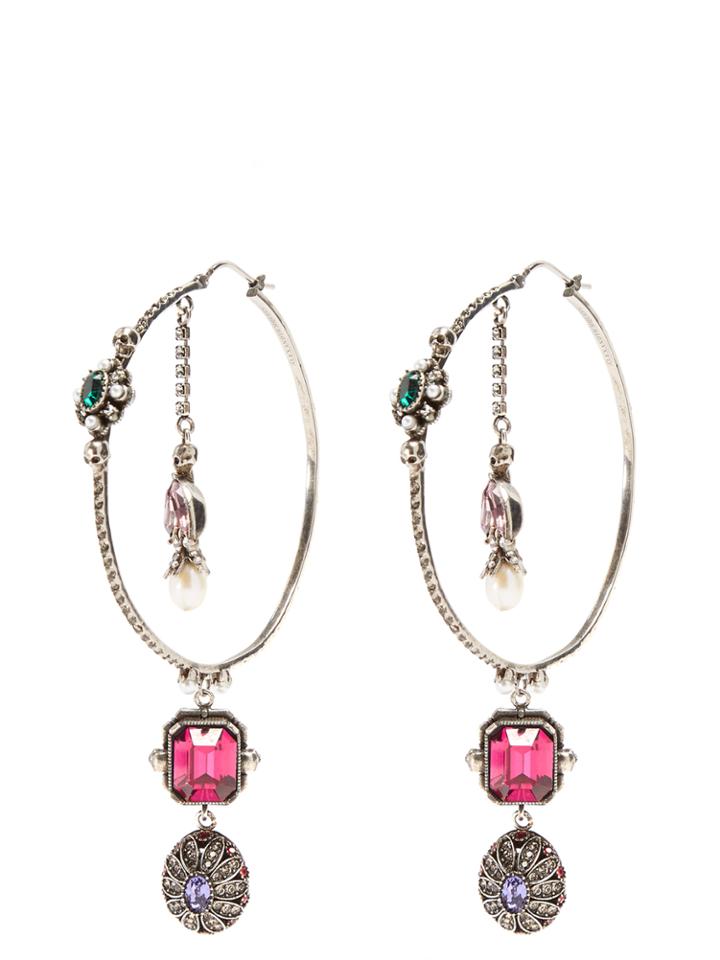 Alexander Mcqueen Crystal And Pearl-embellished Hoop Earrings