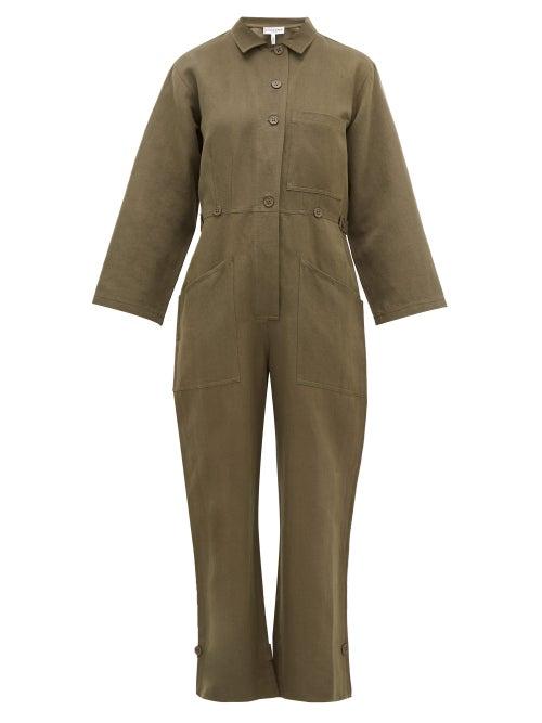 Matchesfashion.com Apiece Apart - Ares Linen And Cotton Blend Twill Jumpsuit - Womens - Khaki