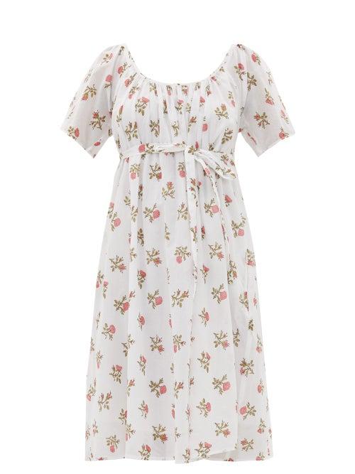 Matchesfashion.com Thierry Colson - Plum Floral-print Cotton-voile Dress - Womens - White Print