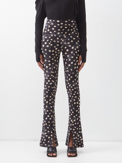 Norma Kamali - Spat Slit-cuff Polka-dot Jersey Leggings - Womens - Black & White