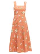 Matchesfashion.com Rebecca Taylor - Lita Linen And Cotton Blend Midi Dress - Womens - Coral