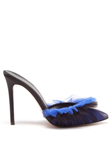 Andrea Wazen - Karlie Crystal-embellished Tulle And Satin Mules - Womens - Dark Blue